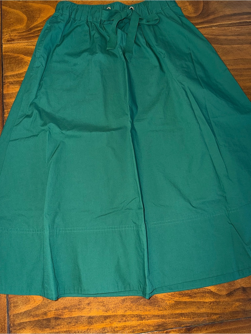 Talbots Petite Green Midi Skirt Women P Elastic Waist Drawstring Pull On Casual